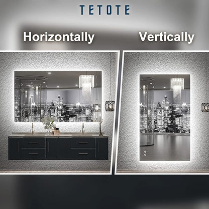 TETOTE 40 x 24 LED Backlit Vanity Mirror Bathroom,3Color White/Warm/Natural,Anti-Fog Lighted Mirror,Dimmable,Wall Mounted
