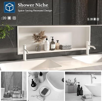 Neodrain 36X12 Inch Recessed Shower Niche, White Stainless Bathroom Wall Niche NO Tile Needed, Bathroom Storage Organizer in Wall for Shower