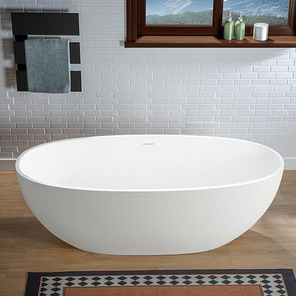 WOODBRIDGE 67 in. x 30.75 in. Stone Resin Luxury Contemporary Solid Surface Freestanding Bathtub in Matte White