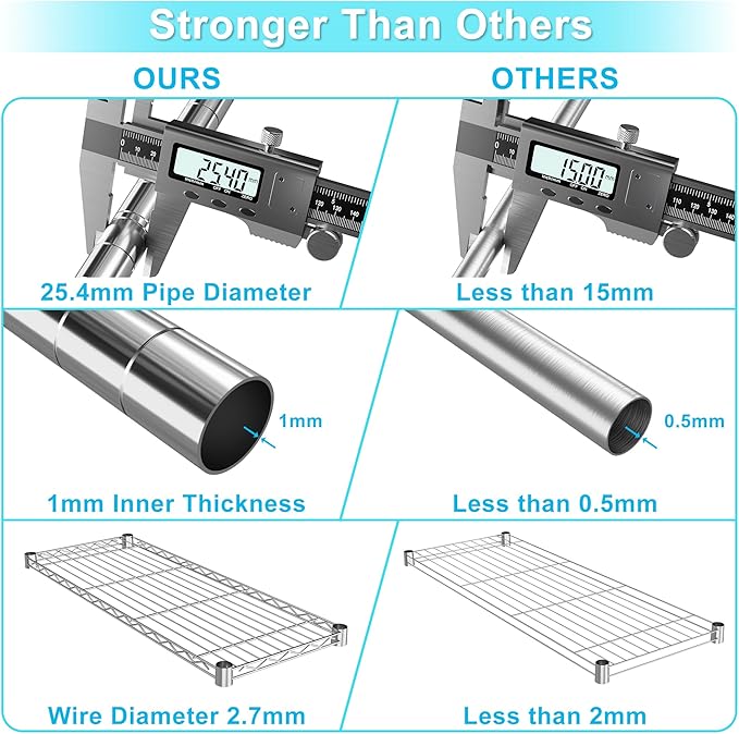 Auslar 3-Shelf Storage Wire Shelves Heavy Duty 3 Tiers Standing Shelving Units Adjustable Metal Organizer Wire Rack, Chrome