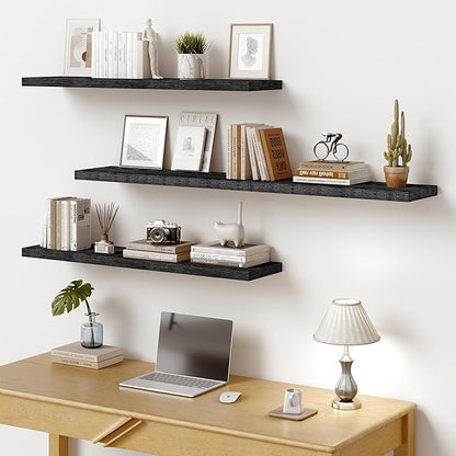 Vivelove 48 Inches Floating Shelves Wall Mounted, 10" Deep Wall Shelves for Bedroom, Bathroom, Living Room, Kitchen, Office, Home Decor, Modern Shelf, Set of 2, Black, 48x10.2x1.5