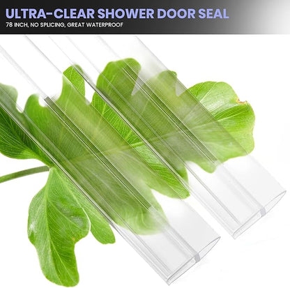 Bathroom Shower Door Seal Strip, 2PCS 78 Inch Shower Door Bottom&Side Seal Strips, U-Type PVC Transparent Shower Door Seal Strip for 3/8"(10MM) Frameless Shower Door