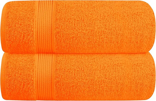 Elvana Home Cotton 2 Pack Oversized Bath Towel Set 28x55 inches, Large Bath Towels, Ultra Absorbant Compact Quickdry & Lightweight Towel, Ideal for Gym Travel Camp Pool - Orange
