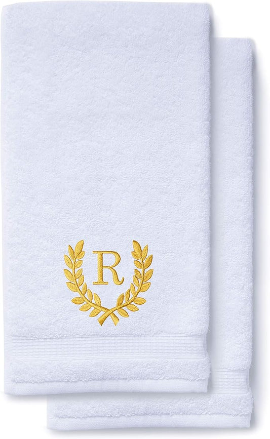Decorative and Monogrammed Hand Towels for Bathroom Kitchen Makeup | Personalized Gift for Wedding-Bridal | Roman Font Custom Luxury Turkish Towel | Spa Collection, Oversized, 16 X 30 Inch, Set of 2