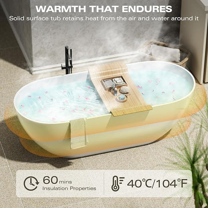 Abruzzo 69" Free Standing Solid Surface Resin Stone Bathtub, Contemporary Oval Soaking Tub with Overflow and Pop-up Drain, cUPC Certified，Matte White