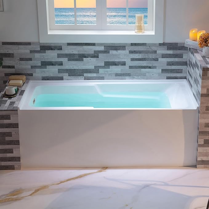 WOODBRIDGE 54" Acrylic Rectangular Alcove Soaking Bathtub in White with Left Drain, Chrome pop-UP Drain Included BA5430L