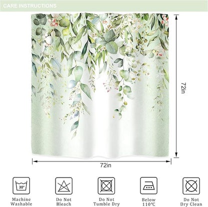Riyidecor Colorful Floral Flowers Shower Curtain for Bathroom Decor 72Wx72H Spring Watercolor Leaves with Floral Plants Botanical Rustic Art Printed Fabric Polyester Waterproof 12 Pack Plastic Hooks