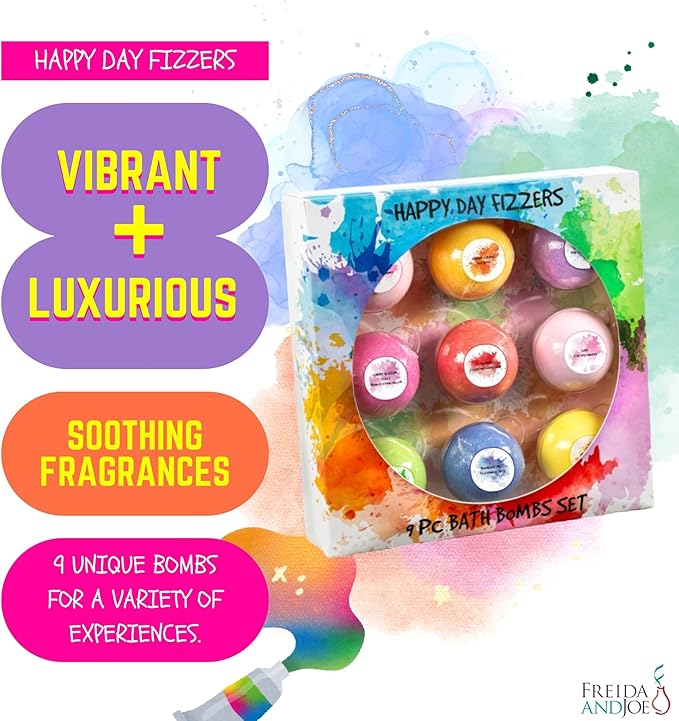 Happy Day Fizzers Aromatherapy Large Bath Bomb Gift Set for Women – Relaxing Aromatherapy Home Spa Birthday Christmas Gifts for Mom (Happy Day Fizzer 2.0)