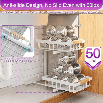 ADBIU Under Sink Organizer, 2 Pack 2 Tier Expandable Height (White, XL) Under-Sink Bathroom Kitchen Organizers And Storage