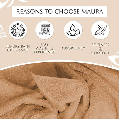 Maura Exquisite 4-Piece Turkish Bath Towel Set: Ultra-Soft, Thick, and Plush Towels for a Premium Hotel Experience in Timeless Classic Brown Elegance, Extra Large 30"x56"