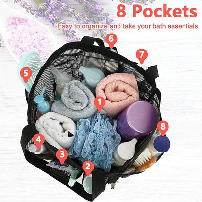 Mesh Shower Caddy Portable for College Dorm Room Essentials, 8-Pocket Large Shower Basket Tote Bag with 2 Handles for Toiletry, Bathroom, Beach, Camp, Gym