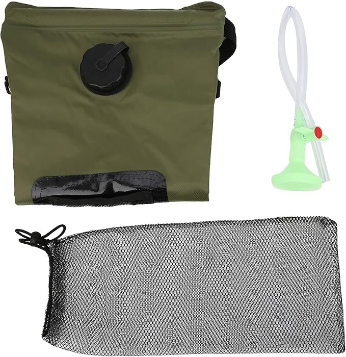 Outdoor Solar Heated Shower Bath Bag, Portable Camping Water Storage Bags with Thermometer, 20L PVC Foldable Shower Bag for Hiking Travel Beach Swimming, Includes Hose Nozzle and M