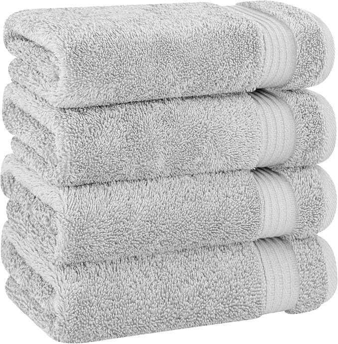Cotton Paradise Hand Towels for Bathroom, 100% Cotton Turkish 4 Piece Hand Towel Set, Soft Absorbent Face Towels, Silver Grey Hand Towels