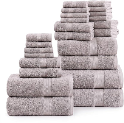 Lane Linen Everyday Luxury Bath Towels Set - 24 PCs - 100% Ring Spun Cotton Towels Set - Durable, Ultra Soft, Absorbent & Long Lasting Towels For Family - Housewarming Gift - Fade Resistant - Platinum