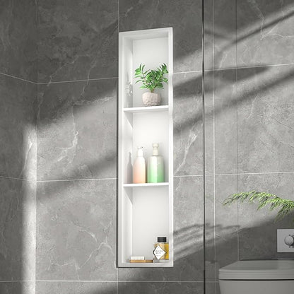 Stainless Steel Shower Niche 36" X 8" White No Tile Needed Niche Shower with 3-Tiers Shelf for Bathroom Storage Recessed Wall Niches Bathroom Shelf Over Mount Installation