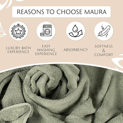 MAURA Sage Extra Large Turkish Cotton Luxury Bath Towels Set of 4. Ultra-Soft, Thick & Plush Towels for Bathroom - Sage Green
