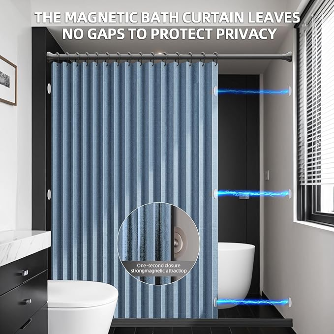 Bathroom Magnetic Folding Shower Curtain, Accordion-Style Shower Curtain, Suitable for Shower Rooms, bathtubs, Hotels or Apartments (Blue, W:70*H79.5Inch)