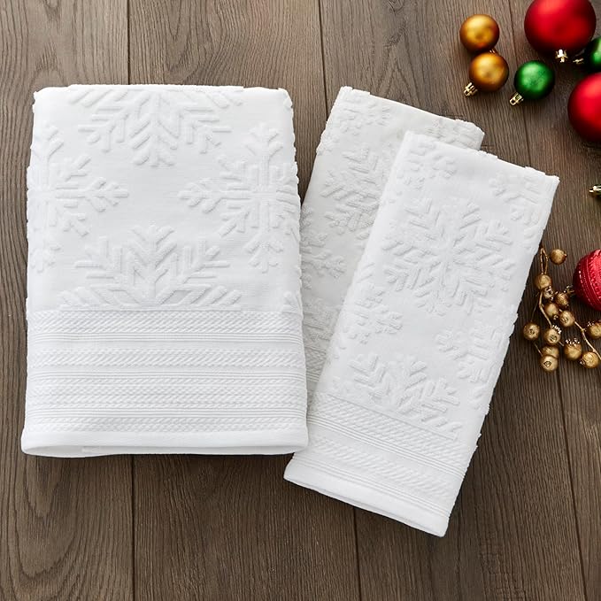SKL Home Christmas/Winter/Gift Subtle Snowflakes Bath Towel, White