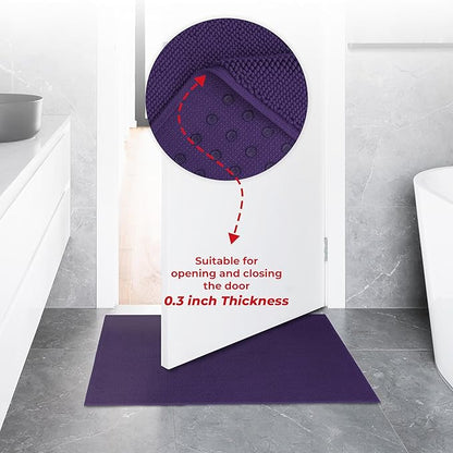 American Soft Linen Bath Rug, 17 in 24 in 100% Cotton Bath Mats Rugs for Bathroom, Slip Reducer Washable Shaggy Form Area Rugs, Purple Bath Rug