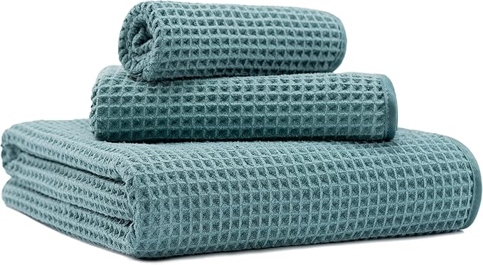 New Microfiber Waffle Bath Towels, 3 Pieces, Oversized, Soft, Absorbent, Fast Drying, Lint Free, Includes Bath, Face and Hand Towels