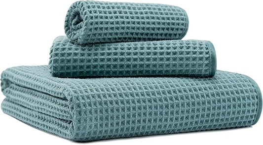 New Microfiber Waffle Bath Towels, 3 Pieces, Oversized, Soft, Absorbent, Fast Drying, Lint Free, Includes Bath, Face and Hand Towels