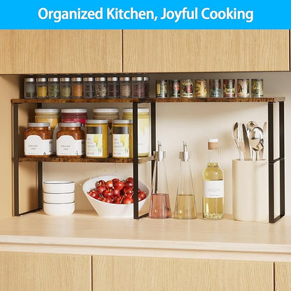 Golener Countertop Organizer Corner Shelf, 2 Tier Adjustable Stackable Corner Shelves for Kitchen, Bathroom, Spice Rack, Coffee Area, Over Sink, Dresser Table, Corner Counter Shelf Stand, Rustic Brown