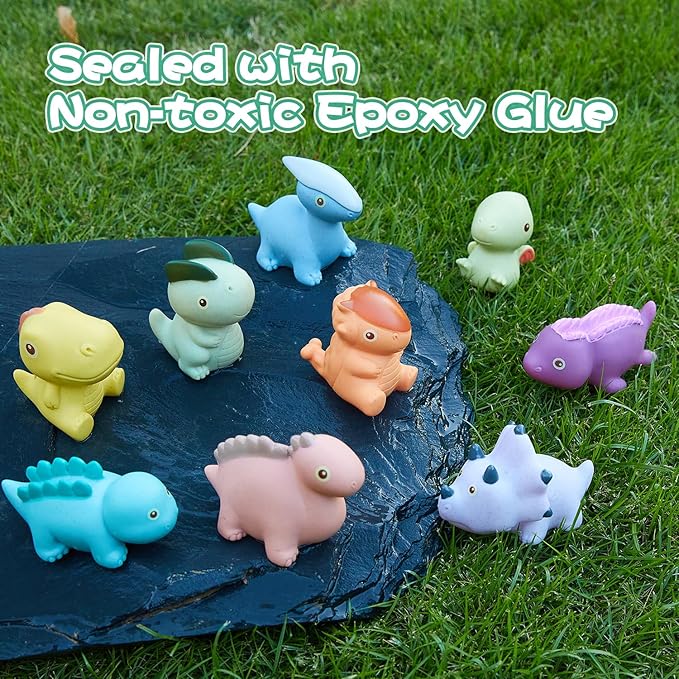 Bath Toys, Dinosaur 9 Pack | Sealed, No Hole & Mold Free Bath Toys Design | Soft, Squeezable & Float on Water | Safe & Non-Toxic Easy-Grip Baby & Toddler Bath Toy Set | Baby Pool Toys