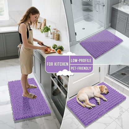 Yimobra Bathroom Rugs Non Slip Washable 32x20 Inch - Ultra Soft Absorbent Chenille Bath Mat, Quick Dry Shaggy Floor Carpet for Tub Shower, Lavender Home Decor Accessories