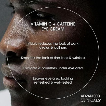 Advanced Clinicals Brightening Vitamin C Body Cream Lotion + Vitamin C & Caffeine Eye Cream Face Moisturizer Skin Care Set For Women, Men, & Dark Spots, 2pc Bundle