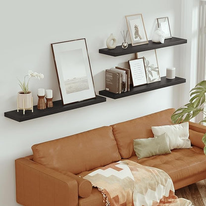 Vivelove Single Floating Shelves 48 Inches, 48 x 10 inch Deep x 1.8 in Thick, Long Wall Shelves Heavy Duty 80 lbs for Bedroom, Living Room, Kitchen, Office, Modern Shelf Book Home Decor, Black
