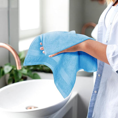 GLAMBURG Ultra Soft 6-Piece Hand Towel Set 16x28-100% Ringspun Cotton - Durable & Highly Absorbent Hand Towels - Ideal for use in Bathroom, Kitchen, Gym, Spa & General Cleaning - Sky Blue