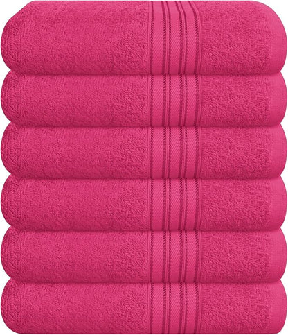 BOUTIQUO Ultra Soft Cotton 6 -Piece Hand Towel Set 16x24 Inch, Ideal for use in Bathroom, Kitchen, Gym, Spa & General Cleaning, Compact & Lightweight Multi Purpose Hand Towels - Hot Pink