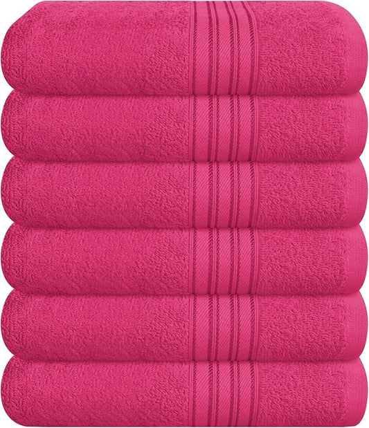 BOUTIQUO Ultra Soft Cotton 6 -Piece Hand Towel Set 16x24 Inch, Ideal for use in Bathroom, Kitchen, Gym, Spa & General Cleaning, Compact & Lightweight Multi Purpose Hand Towels - Hot Pink