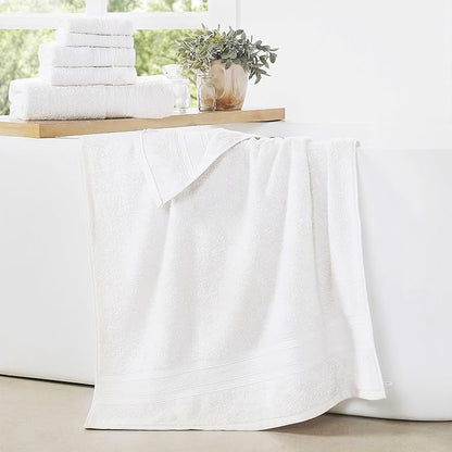 TRIDENT Soft & Plush Luxury Towel Set, 100% Cotton, 2 Bath Towels 2 Hand Towels 2 Washcloths Highly Absorbent Towels for Bathroom, 6 Pieces snowclad White Towel Sets