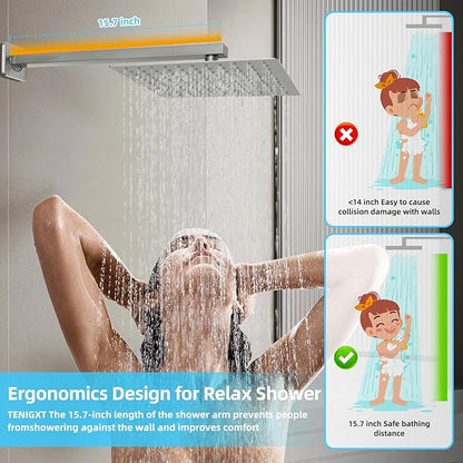 Bathroom Shower Faucet Set，12 Inch Rain Shower Head with Handheld Spray，Brass Shower Valve Trim Kit，Wall Mounted Square Rain Shower System (Brushed Nickel)