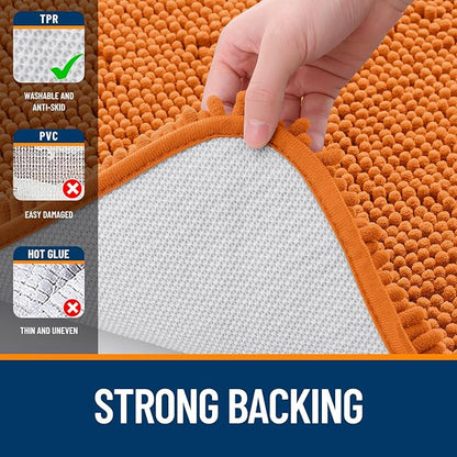 OLANLY Bathroom Rugs 44x24, Extra Soft Absorbent Chenille Bath Rugs, Rubber Backing Quick Dry, Machine Washable Bath Mats for Bathroom Floor, Tub and Shower, Home Decor Accessories, Clay