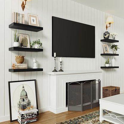 Vivelove Black Bathroom Shelves Over Toilet, 16" Floating Shelves, Wall Shelf for Bathroom Bedroom, Living Room, Kitchen, Office Home Decor, Narrow Shelves with Invisible Brackets Set of 2