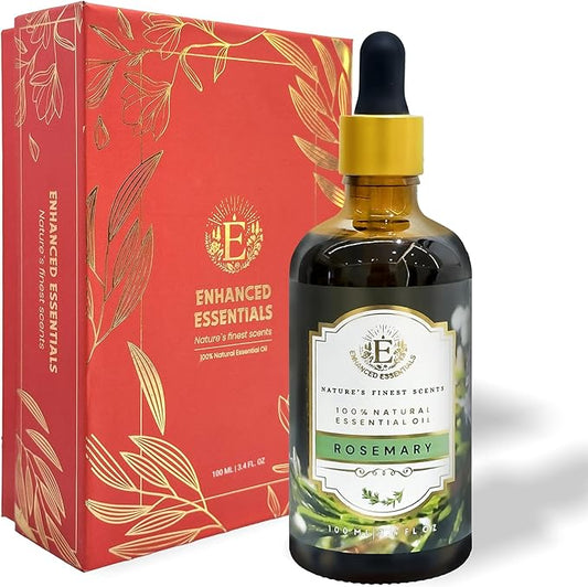 Luxurious Rosemary Essential Oil by Enhanced Essentials|Undiluted & Pure|for Hair Care,Skin Care, Aromatherapy,Bath,Massage,Gifting,Soap & Candle Making|with Glass Dropper| 3.38 fl oz (100 ml)
