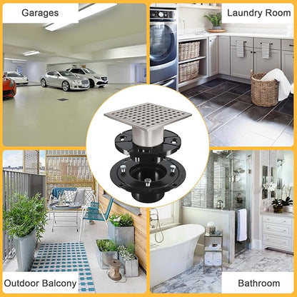 4 Inch Square Shower Drian with ABS Flange-SUS 304 Stainless Steel & CUPC Certified Shower Floor Drain-Removable Grid Cover-with Hair Strainer-Brushed Nickel