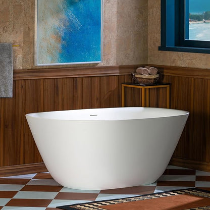 WOODBRIDGE 55 in. x 31.5 in. Stone Resin Luxury Contemporary Solid Surface Freestanding Bathtub in Matte White