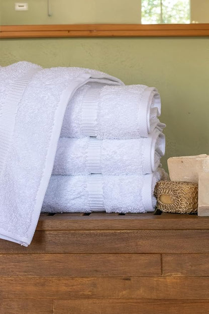 SALBAKOS 100% Turkish Cotton Bath Towel Set of 4 27x54 inch | Heirloom Quality | Hotel & Spa Collection | Ultra Soft, Super Absorbent, Long Lasting Bath Towels | Made in Turkey (White, 4 Bath Towels)