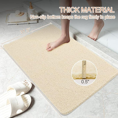 Joyhalo Shower Mats for Showers Anti Slip for Elderly, 17'' x 30'' Non Slip Bath Mat for Inside Shower, Bath Tub Mats for Bathroom Non Slip for Shower, PVC Loofah Bathroom Mats, Beige