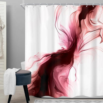 Cinbloo Red Burgundy Shower Curtain 60Wx72H Abstract Marble Ombre Modern Ink Texture Minimalist Elegant Smoke Shapes Bathroom Curtain Set Dark Aesthetic Women Neutral Bath Bathroom Accessories Decor