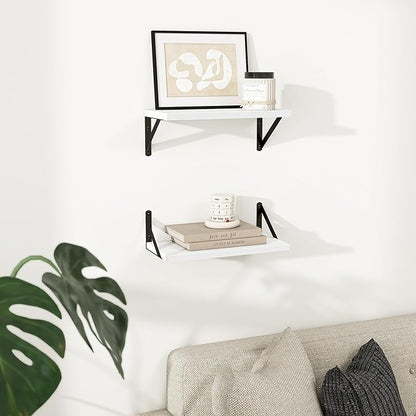 Dreamland White Floating Shelves for Wall, 16W x 8D Wall Mounted Shelves Set of 2, Floating Shelves Bedroom with Sturdy Metal Brackets for Living Room, Bathroom and Kitchen