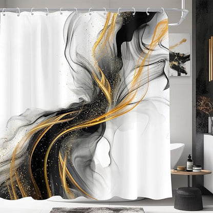 Cinbloo Black and Gold Marble 72Wx72H Shower Curtain Abstract Ink Texture Modern Ombre Grey Golden Minimalist Elegant Luxury Aesthetic Bathroom Curtain Set Neutral Bath Bathroom Accessories Decor