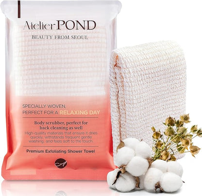 Korean Exfoliating Washcloth – Non Irritating Cotton-Blend Exfoliating Shower Towel for Sensitive Skin (Soft Orange – Gentle Exfoliation)