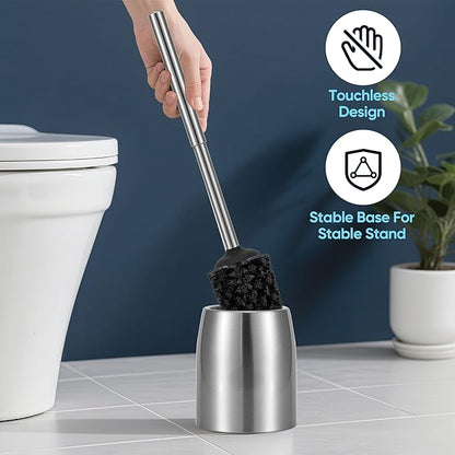 Toilet Brush and Holder Set Stain Nickle Stainless Steel 12In Handle BristlesToilet Bowl Brush Cepillo para Baños Bathroom Brushes Cleaning Brush with Case Anti-Rust Brushed Silver