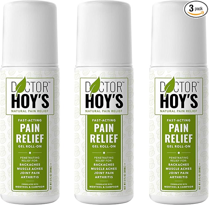 DOCTOR HOY'S Natural Pain Relief Gel, Water Based with Arnica, Anti-Inflammatory, Clean, Safe and Effective Natural Pain Relief, 3 oz. Roll-On, 3pk