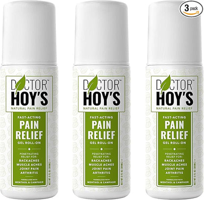DOCTOR HOY'S Natural Pain Relief Gel, Water Based with Arnica, Anti-Inflammatory, Clean, Safe and Effective Natural Pain Relief, 3 oz. Roll-On, 3pk