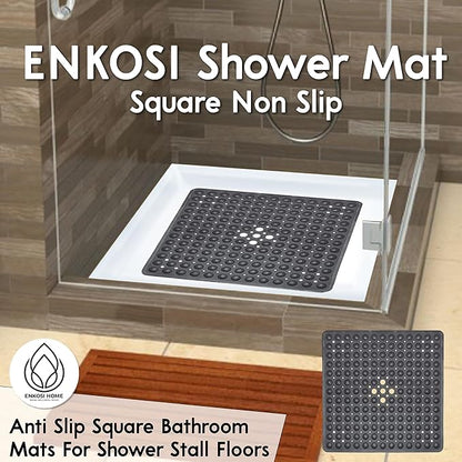 ENKOSI Non-Slip Square Shower Mat 21 x 21 inch – Anti-Slip PVC Bath Mat for Inside Shower Stalls – Durable Shower Floor Mat with Suction Cups and Drain Holes (21x21 White)